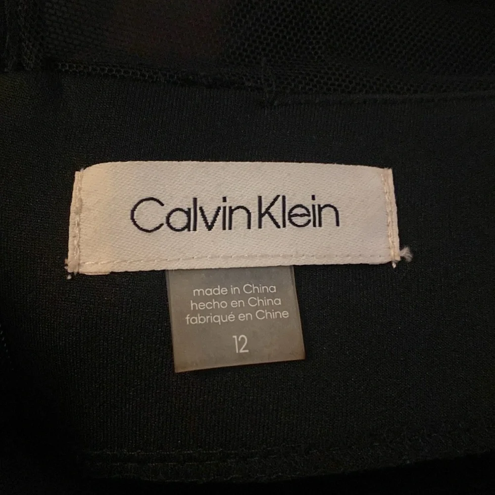 Calvin Klein black scuba mesh yoke crystal sleeveless sheath dress 12 AB22